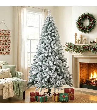 Árbol de Navidad Nevado de 220 cm con 1000 Puntas de PVC Ignífugo Ramas Articuladas Montaje Rápido Verde y Blanco