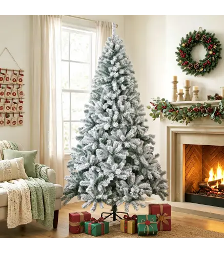 Árbol de Navidad Nevado de 220 cm con 1000 Puntas de PVC Ignífugo Ramas Articuladas Montaje Rápido Verde y Blanco