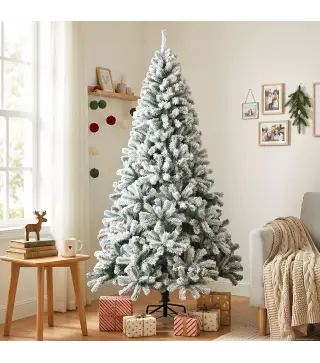 Árbol de Navidad Nevado de 220 cm con 1000 Puntas de PVC Ignífugo Ramas Articuladas Montaje Rápido Verde y Blanco