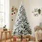 Árbol de Navidad Nevado de 220 cm con 1000 Puntas de PVC Ignífugo Ramas Articuladas Montaje Rápido Verde y Blanco