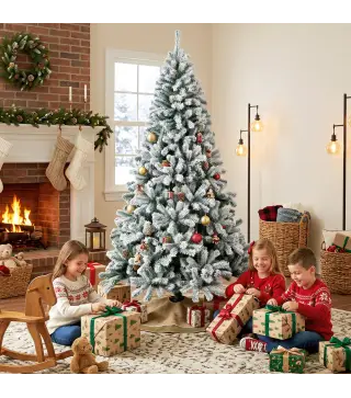 Árbol de Navidad Nevado de 220 cm con 1000 Puntas de PVC Ignífugo Ramas Articuladas Montaje Rápido Verde y Blanco