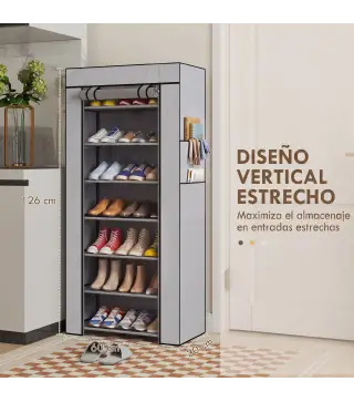 Zapatero de 7 Niveles, Zapatero Estrecho de Acero con Funda de Tela no Tejida 2 Bolsillos para 14-21 Pares Gris