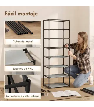 Zapatero de 7 Niveles, Zapatero Estrecho de Acero con Funda de Tela no Tejida 2 Bolsillos para 14-21 Pares Gris