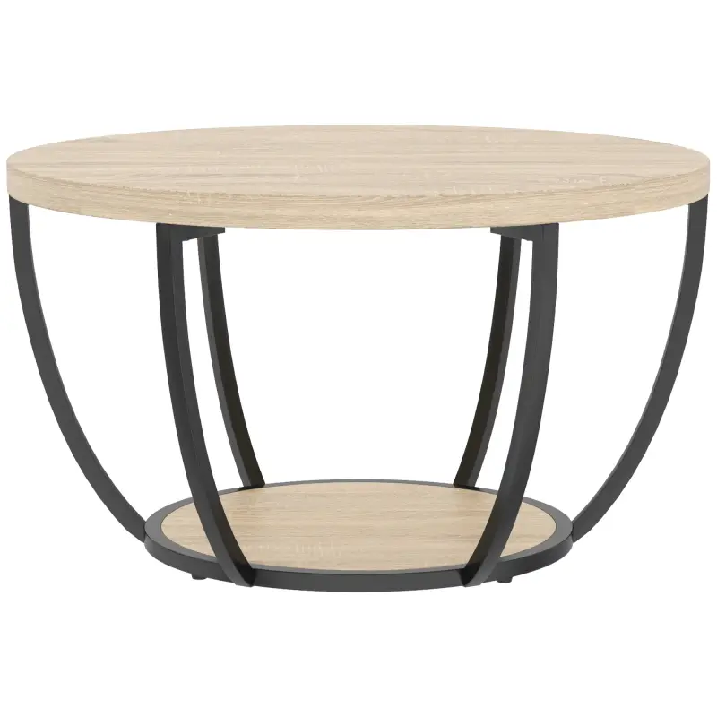 Mesa de Centro Redonda para Salón con Estante de Almacenamiento y Marco de Metal 80x80x43,8 cm Roble Mesa de Centro Redonda para Salón con Estante de Almacenamiento y Marco de Metal 80x80x43,8 cm Roble