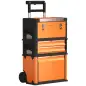Caja de Herramientas con Ruedas Apilable Carro de Herramientas de Acero con Bandeja Mango Telescópico Naranja y Negro