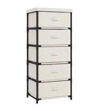 Cómoda para Dormitorio con 5 Cajones de Tela Marco de Acero Cajonera para Salón Oficina Vestidor Beige