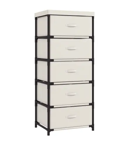Cómoda para Dormitorio con 5 Cajones de Tela Marco de Acero Cajonera para Salón Oficina Vestidor Beige