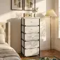 Cómoda para Dormitorio con 5 Cajones de Tela Marco de Acero Cajonera para Salón Oficina Vestidor Beige