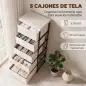 Cómoda para Dormitorio con 5 Cajones de Tela Marco de Acero Cajonera para Salón Oficina Vestidor Beige