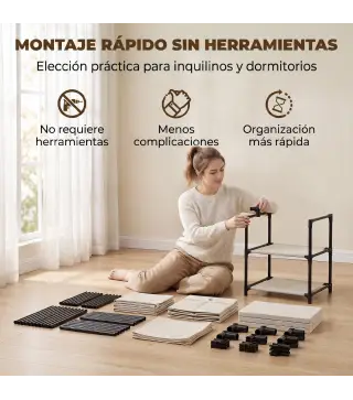 Cómoda para Dormitorio con 5 Cajones de Tela Marco de Acero Cajonera para Salón Oficina Vestidor Beige