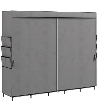Armario de Tela con 5 Barras 5 Estantes 6 Bolsillos Laterales Cremallera Marco de Acero 212x45x167 cm Gris