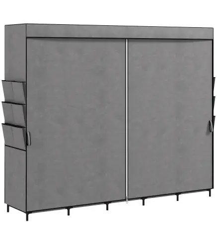 Armario de Tela con 5 Barras 5 Estantes 6 Bolsillos Laterales Cremallera Marco de Acero 212x45x167 cm Gris