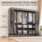 Armario de Tela con 5 Barras 5 Estantes 6 Bolsillos Laterales Cremallera Marco de Acero 212x45x167 cm Gris