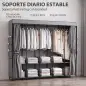 Armario de Tela con 5 Barras 5 Estantes 6 Bolsillos Laterales Cremallera Marco de Acero 212x45x167 cm Gris