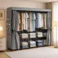 Armario de Tela con 5 Barras 5 Estantes 6 Bolsillos Laterales Cremallera Marco de Acero 212x45x167 cm Gris