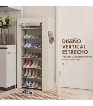 Zapatero de 7 Niveles, Zapatero Estrecho de Acero con Funda de Tela no Tejida 2 Bolsillos para 14-21 Pares Beige