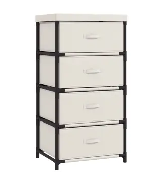 Cómoda para Dormitorio con 4 Cajones de Tela Marco de Acero Cajonera para Salón Oficina Vestidor Beige