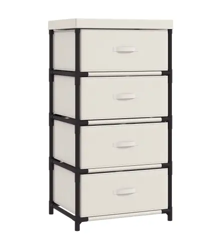 Cómoda para Dormitorio con 4 Cajones de Tela Marco de Acero Cajonera para Salón Oficina Vestidor Beige