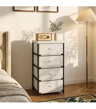 Cómoda para Dormitorio con 4 Cajones de Tela Marco de Acero Cajonera para Salón Oficina Vestidor Beige