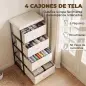 Cómoda para Dormitorio con 4 Cajones de Tela Marco de Acero Cajonera para Salón Oficina Vestidor Beige