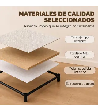 Cómoda para Dormitorio con 4 Cajones de Tela Marco de Acero Cajonera para Salón Oficina Vestidor Beige