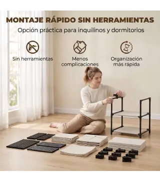 Cómoda para Dormitorio con 4 Cajones de Tela Marco de Acero Cajonera para Salón Oficina Vestidor Beige