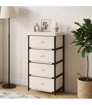 Cómoda para Dormitorio con 4 Cajones de Tela Marco de Acero Cajonera para Salón Oficina Vestidor Beige