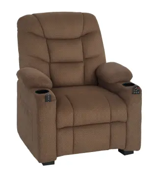 Sillón Relax Reclinable Eléctrico Calor Lumbar Masaje Vibración Motor Silencioso Función Memoria Bolsillos USB Marrón
