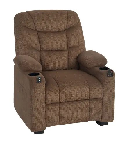 Sillón Relax Reclinable Eléctrico Calor Lumbar Masaje Vibración Motor Silencioso Función Memoria Bolsillos USB Marrón