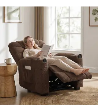 Sillón Relax Reclinable Eléctrico Calor Lumbar Masaje Vibración Motor Silencioso Función Memoria Bolsillos USB Marrón