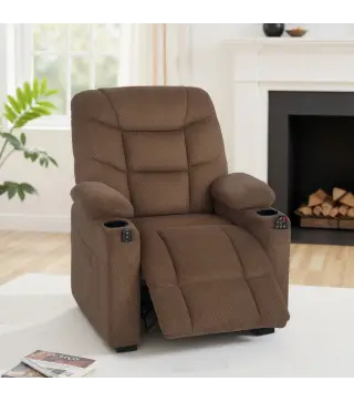 Sillón Relax Reclinable Eléctrico Calor Lumbar Masaje Vibración Motor Silencioso Función Memoria Bolsillos USB Marrón