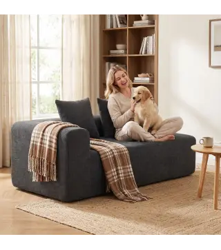 Sofá de 2 Plazas de Chenilla con 2 Almohadas Asiento con Muelles No Requiere Montaje 71,5x91,5x83 cm Gris Oscuro