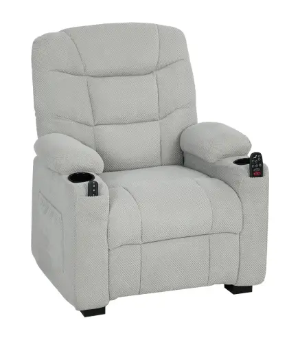 Sillón Relax Reclinable Eléctrico Calor Lumbar Masaje Vibración Motor Silencioso Función Memoria Bolsillos USB Gris