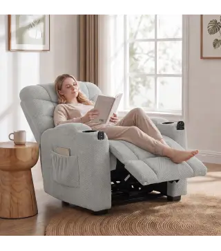 Sillón Relax Reclinable Eléctrico Calor Lumbar Masaje Vibración Motor Silencioso Función Memoria Bolsillos USB Gris