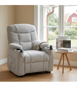 Sillón Relax Reclinable Eléctrico Calor Lumbar Masaje Vibración Motor Silencioso Función Memoria Bolsillos USB Gris