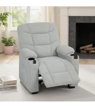 Sillón Relax Reclinable Eléctrico Calor Lumbar Masaje Vibración Motor Silencioso Función Memoria Bolsillos USB Gris