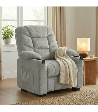 Sillón Relax Reclinable Eléctrico Calor Lumbar Masaje Vibración Motor Silencioso Función Memoria Bolsillos USB Gris