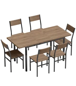 Conjunto Mesa de Comedor Extensible 120-160 cm y 6 Sillas Apilables para 4-6 Personas Marrón Efecto Madera