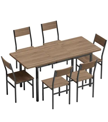 Conjunto Mesa de Comedor Extensible 120-160 cm y 6 Sillas Apilables para 4-6 Personas Marrón Efecto Madera