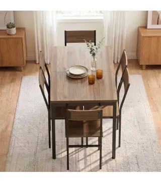Conjunto Mesa de Comedor Extensible 120-160 cm y 6 Sillas Apilables para 4-6 Personas Marrón Efecto Madera
