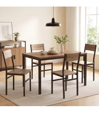 Conjunto Mesa de Comedor Extensible 120-160 cm y 6 Sillas Apilables para 4-6 Personas Marrón Efecto Madera