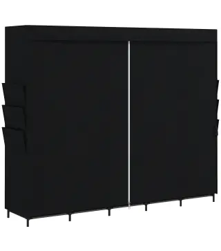 Armario de Tela con 5 Barras 5 Estantes 6 Bolsillos Laterales Cremallera Marco de Acero 212x45x167 cm Gris