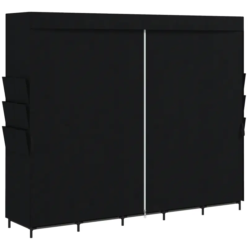 Armario de Tela con 5 Barras 5 Estantes 6 Bolsillos Laterales Cremallera Marco de Acero 212x45x167 cm Gris Armario de Tela con 5 Barras 5 Estantes 6 Bolsillos Laterales Cremallera Marco de Acero 212x45x167 cm Gris