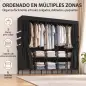 Armario de Tela con 5 Barras 5 Estantes 6 Bolsillos Laterales Cremallera Marco de Acero 212x45x167 cm Gris Armario de Tela con 5 Barras 5 Estantes 6 Bolsillos Laterales Cremallera Marco de Acero 212x45x167 cm Gris