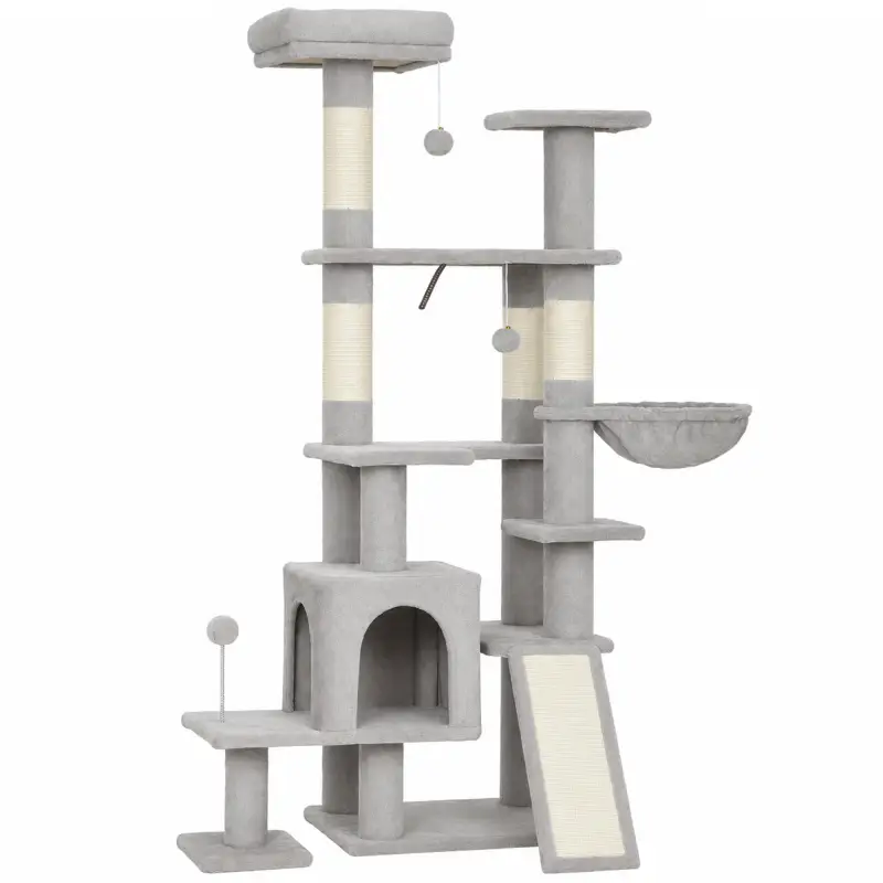 Árbol Rascador para Gatos 152 cm Multinivel con Cueva Hamaca Cama Escalera Rascadora 4 Postes de Sisal Bolas Gris Claro Árbol Rascador para Gatos 152 cm Multinivel con Cueva Hamaca Cama Escalera Rascadora 4 Postes de Sisal Bolas Gris Claro