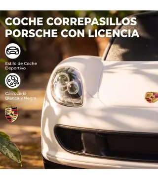 Correpasillos para Bebés de 18-36 Meses Licencia de Porsche con 2 Faros Bocina Sonido de Arranque 63x28,5x38 cm Blanco