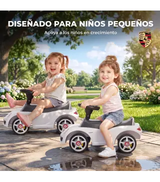 Correpasillos para Bebés de 18-36 Meses Licencia de Porsche con 2 Faros Bocina Sonido de Arranque 63x28,5x38 cm Blanco