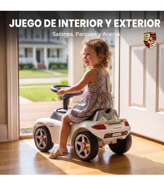 Correpasillos para Bebés de 18-36 Meses Licencia de Porsche con 2 Faros Bocina Sonido de Arranque 63x28,5x38 cm Blanco