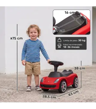 Correpasillos para Bebés de 18-36 Meses Licencia de Porsche con 2 Faros Bocina Sonido de Arranque 63x28,5x38 cm Rojo