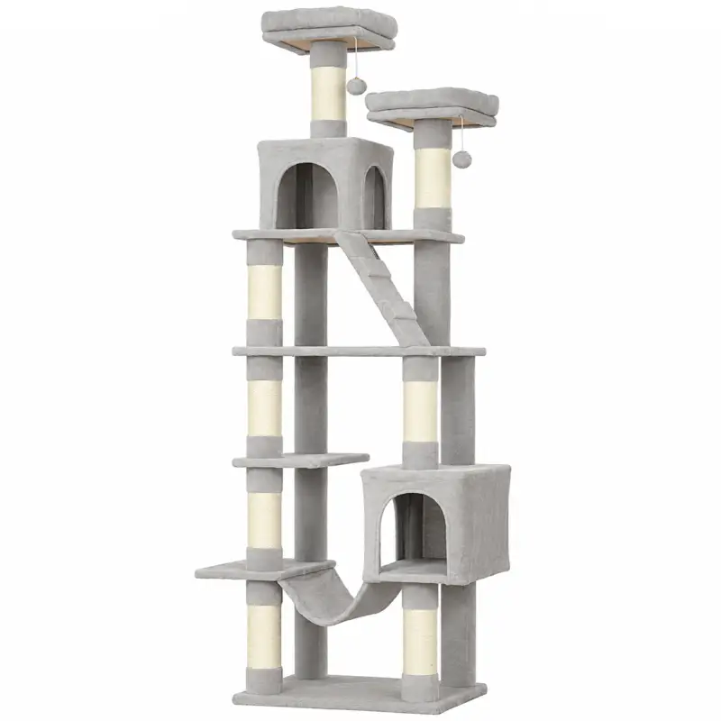 Árbol Rascador para Gatos 204 cm Multinivel con 2 Cuevas Hamaca 2 Camas Postes de Sisal Escalera 2 Bolas Gris Claro Árbol Rascador para Gatos 204 cm Multinivel con 2 Cuevas Hamaca 2 Camas Postes de Sisal Escalera 2 Bolas Gris Claro